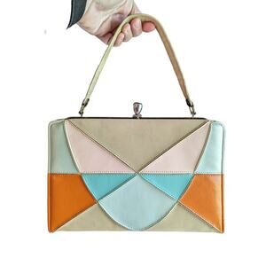 Swoon Worthy😍 Vintage 1960's Leather Color Block Purse - Footed Clasp